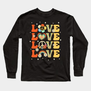 Peace Sign Love 60s 70s Costume 70 Theme Party Groovy Hippie Long Sleeve T-Shirt